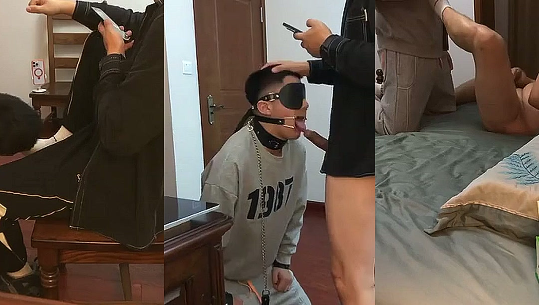 bdsm เกย์ หนุ่มจีนใส่ปลอกคอคาบห่วงปากให้นายลงโทษ